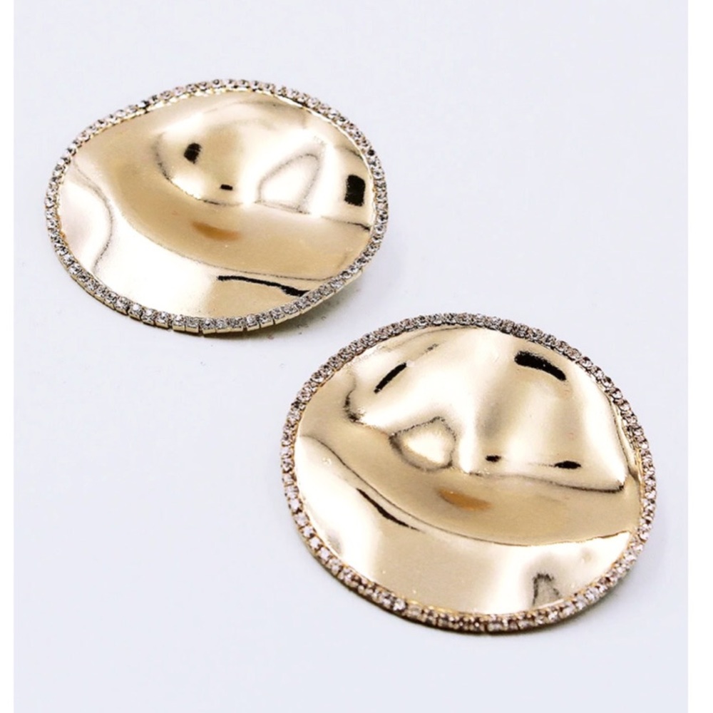 EARRINGS GOLDEN PLATE WITH RHINESTONES